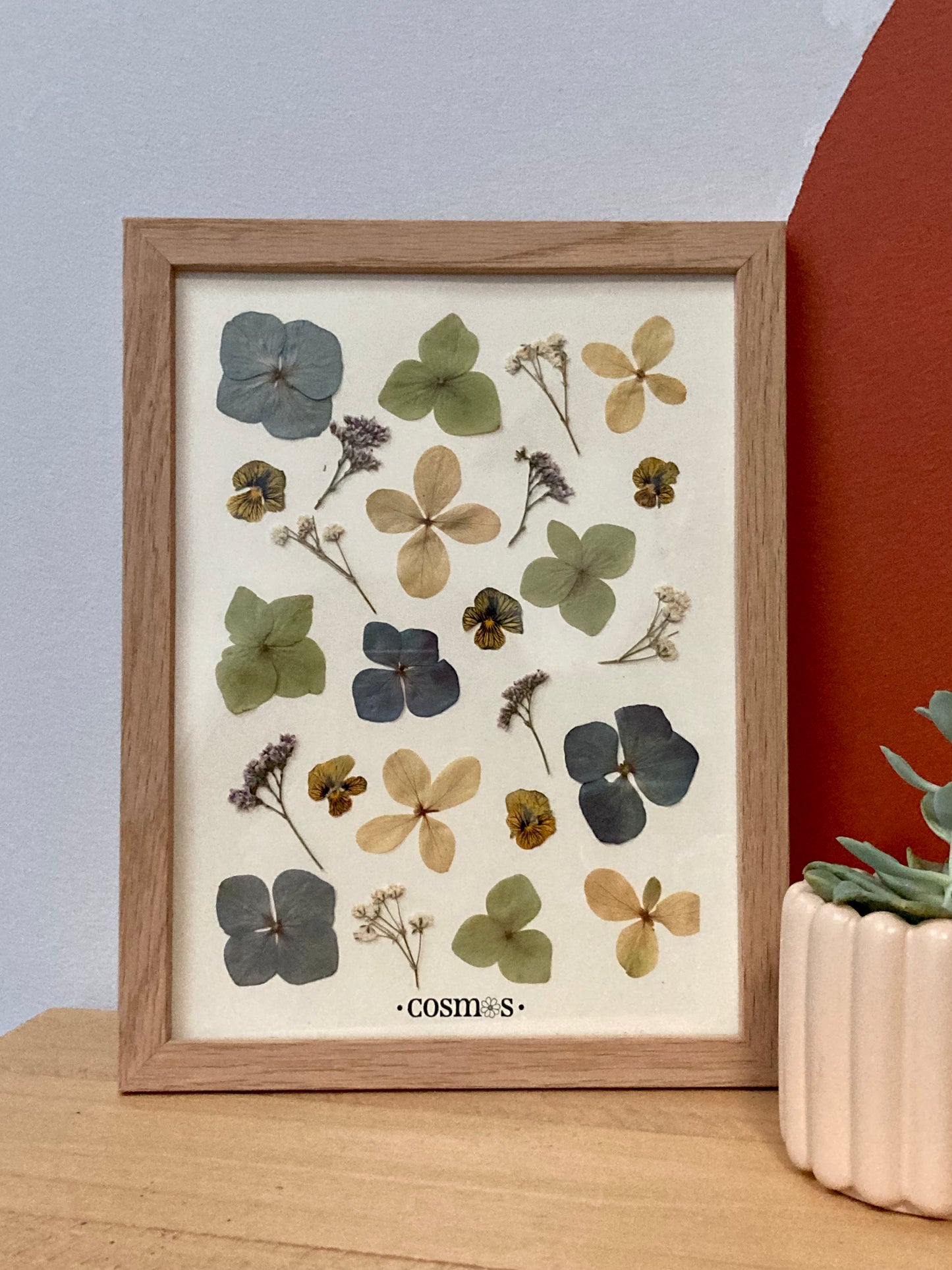 Herbier - hortensias, pensées et limonium